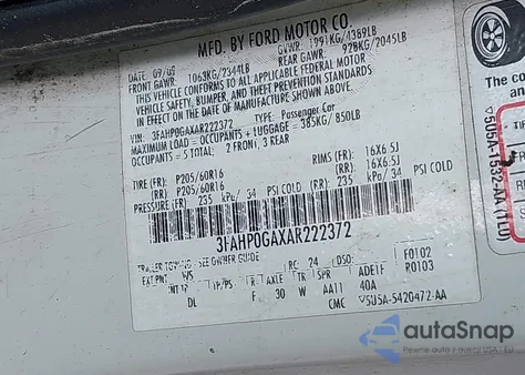 2010 Ford Fusion S из США, поврежденный, VIN 3FAHP0GAXAR222372